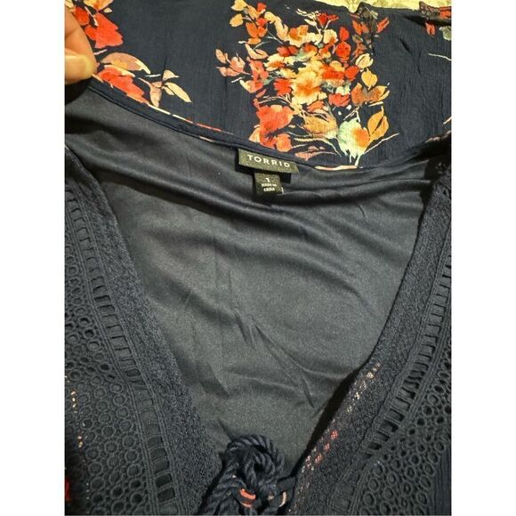 Torrid Mini Navy Blue Floral Tie Front Skater Dress Size XL - Picture 8 of 9